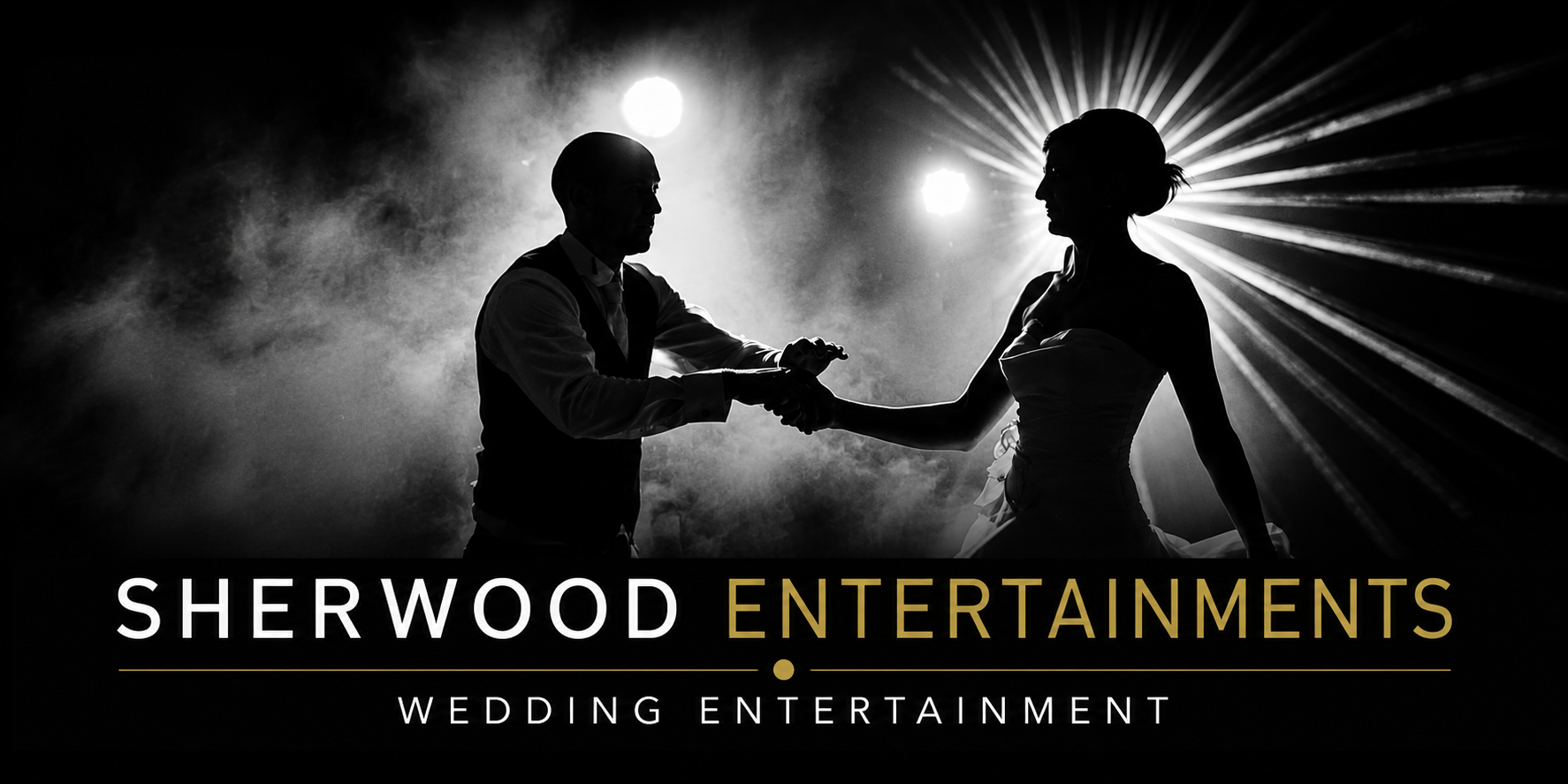 Bride and groom dancing under dramatic lighting at a wedding reception by Sherwood Entertainments in Devon and Cornwall.